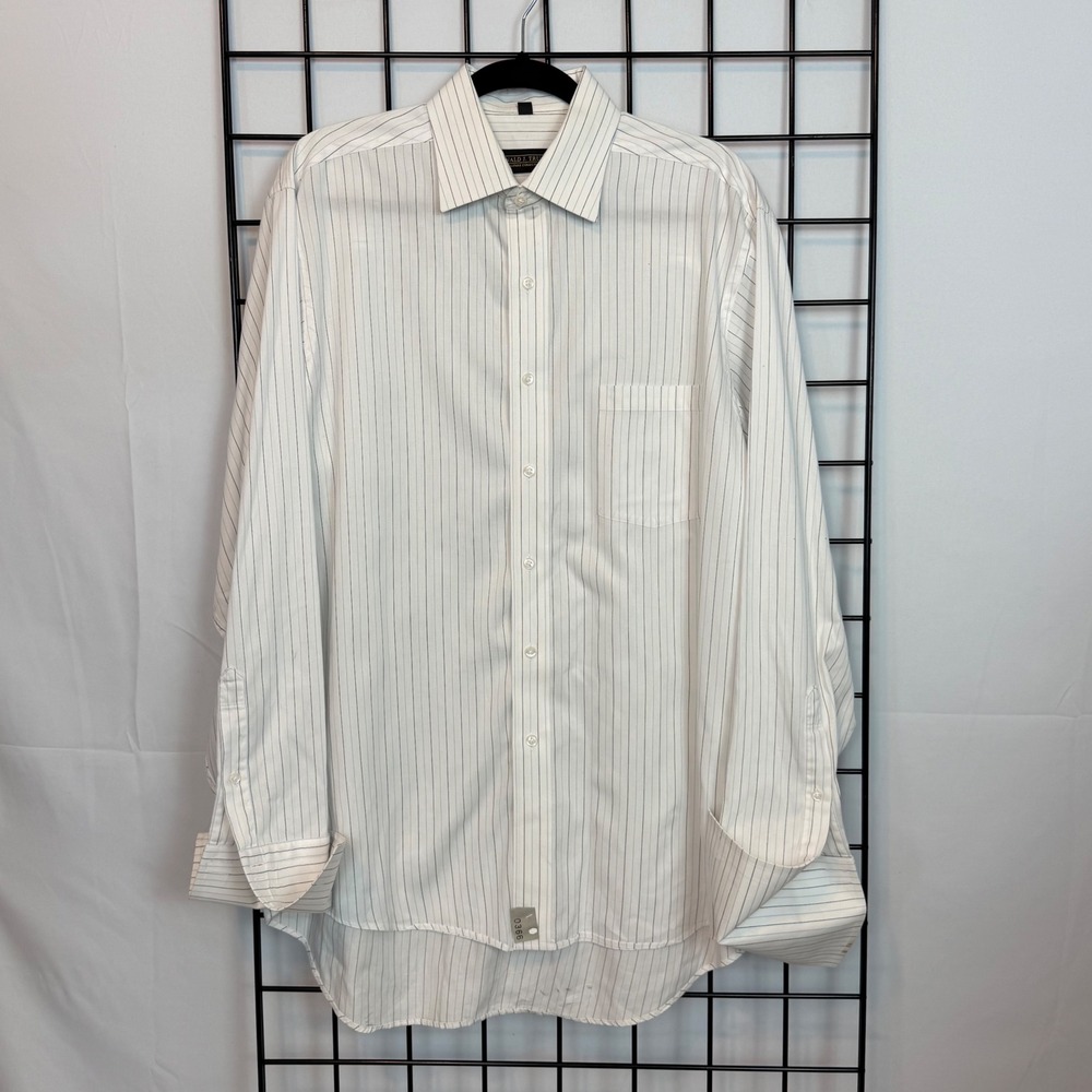 Donald J. Trump Dress Shirt Mens‎ 16 34/35 White Stripe Button Up French Cuff